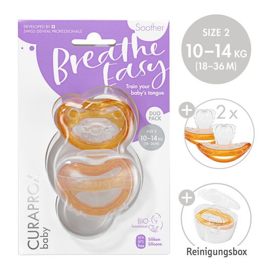 Curaprox Pacifier 2 Pack Biofunktional Duo - Silicone 18-36 M - Orange