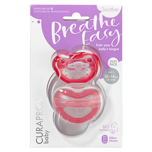Curaprox Pacifier 2 Pack Biofunktional Duo - Silicone 18-36 M - Pink