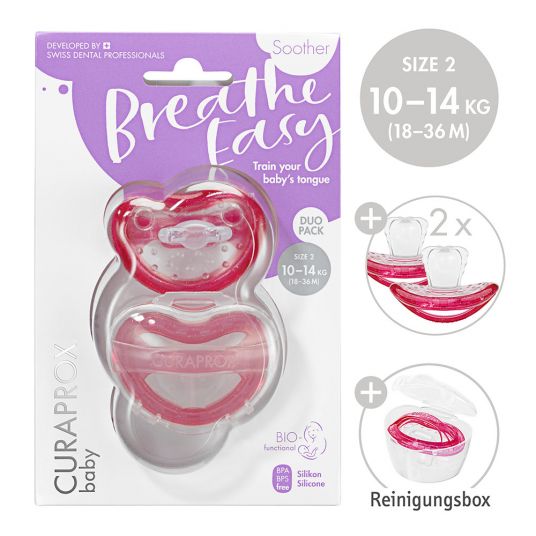 Curaprox Pacifier 2 Pack Biofunktional Duo - Silicone 18-36 M - Pink