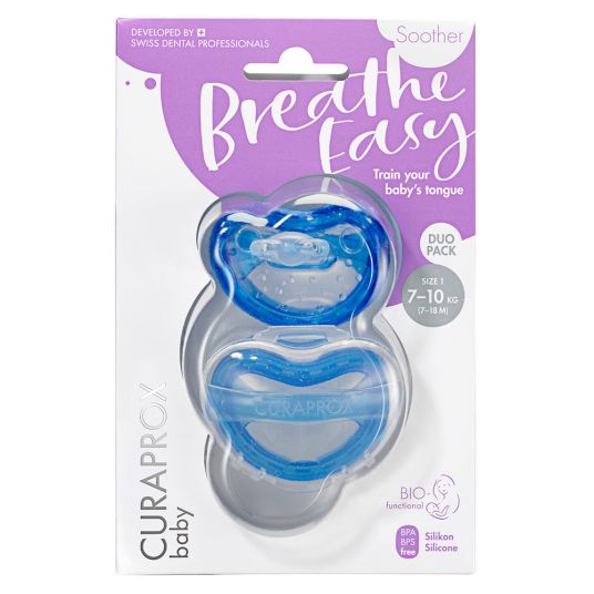 Curaprox Pacifier 2 Pack Biofunktional Duo - Silicone 7-18 M - Blue
