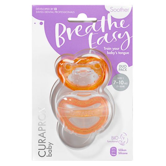 Curaprox Pacifier 2-pack Biofunktional Duo - Silicone 7-18 M - Orange