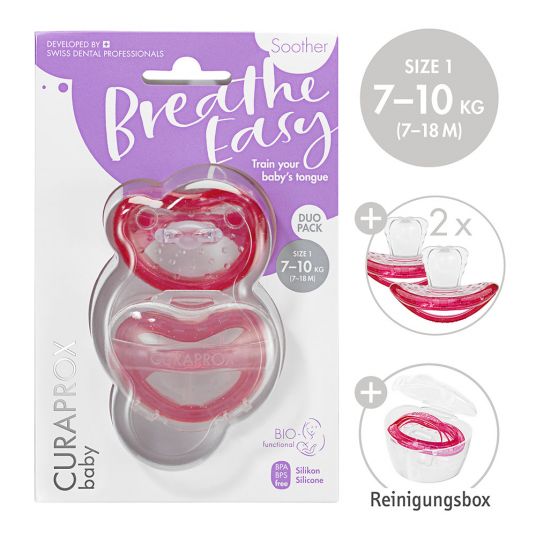 Curaprox Pacifier 2 Pack Biofunktional Duo - Silicone 7-18 M - Pink