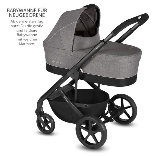 Cybex 4in1 Kinderwagen-Set Balios S inkl. Babywanne Cot S, Babyschale Aton M i-Size & Isofix Base M - Manhattan Grey