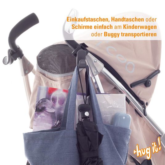 Diago 2er Pack Befestigungs-Haken Hug it! für Kinderwagen - Grau