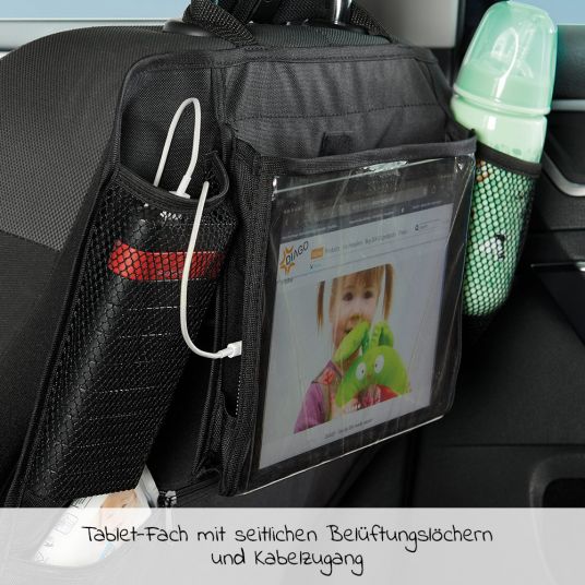 Diago Car Organizer Backrest Protector with Adjustable Tablet Holder - Black