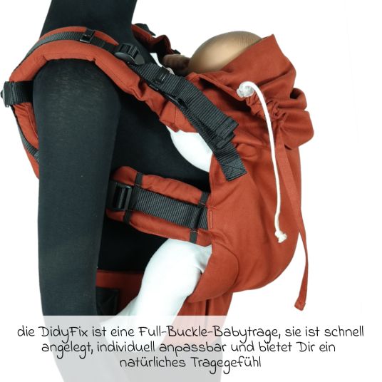 Didymos Babytrage DidyFix Fullbuckle ab Geburt - 3,5 kg - 20 kg - Anhock-Spreiz-Haltung, Bauch-, Rücken- und Hüfttrageweise, 100 % kbA-Baumwolle - Rusty Red