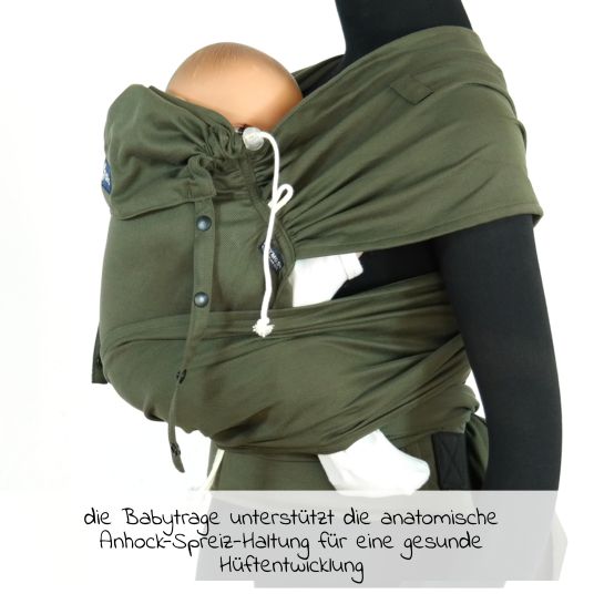 Didymos Babytrage DidyKlick 4u Halfbuckle ab Geburt - 3,5 kg - 20 kg - Anhock-Spreiz-Haltung, Bauch-, Rücken- und Hüfttrageweise, 100 % kbA-Baumwolle - Olive