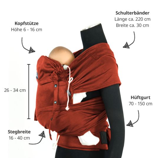 Didymos Baby carrier DidyKlick 4u Halfbuckle from birth - 3.5 kg - 20 kg - squat-spread position, tummy, back and hip carry, 100% organic cotton - Rusty Red