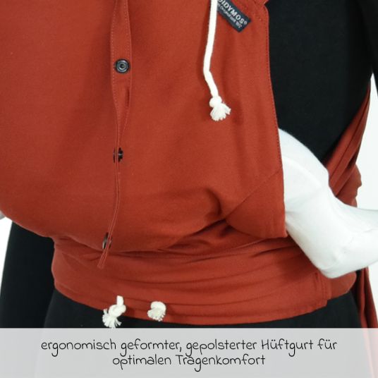 Didymos Babytrage DidyKlick 4u Halfbuckle ab Geburt - 3,5 kg - 20 kg - Anhock-Spreiz-Haltung, Bauch-, Rücken- und Hüfttrageweise, 100 % kbA-Baumwolle - Rusty Red