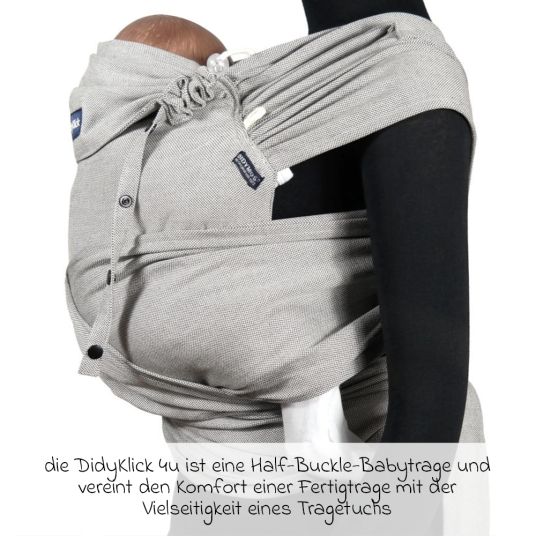 Didymos Babytrage DidyKlick 4u Halfbuckle ab Geburt - 3,5 kg - 20 kg - Anhock-Spreiz-Haltung, Bauch-, Rücken- und Hüfttrageweise, 100 % kbA-Baumwolle - Siber