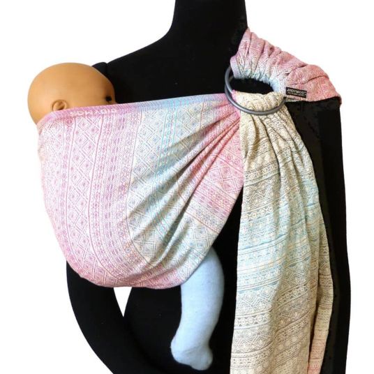 Didymos Babytragetuch DidySling ab Geburt - 3,5 kg - 20 kg - Anhock-Spreiz-Haltung, Bauch-, Rücken- und Hüfttrageweise, 100 % kbA-Baumwolle - Prima - Aurora