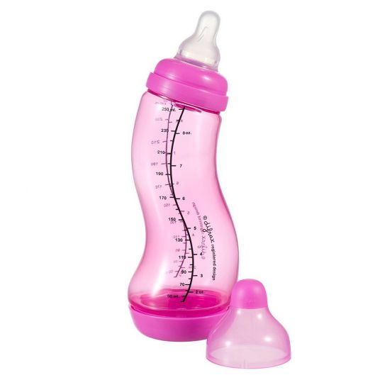 Difrax PP-Flasche S-Form Natural 250 ml - Silikon Gr. 1 - Pink