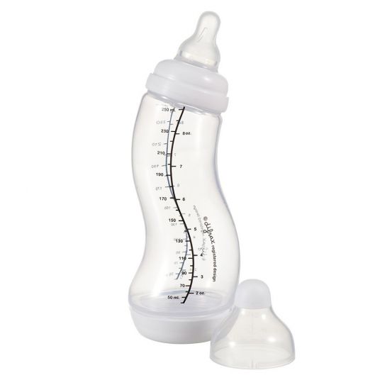 Difrax PP-Flasche S-Form Natural 250 ml - Silikon Gr. 1 - Weiß