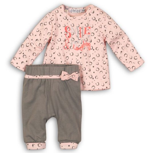 Dirkje 2 pcs Set Long Sleeve Shirt + Pants Smile - Pink Grey - Size 56