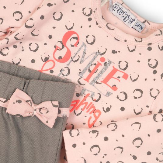 Dirkje 2 pcs Set Long Sleeve Shirt + Pants Smile - Pink Grey - Size 56