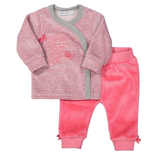 Dirkje 2-piece set wrap shirt + pants - stripes light gray melange pink - size 50