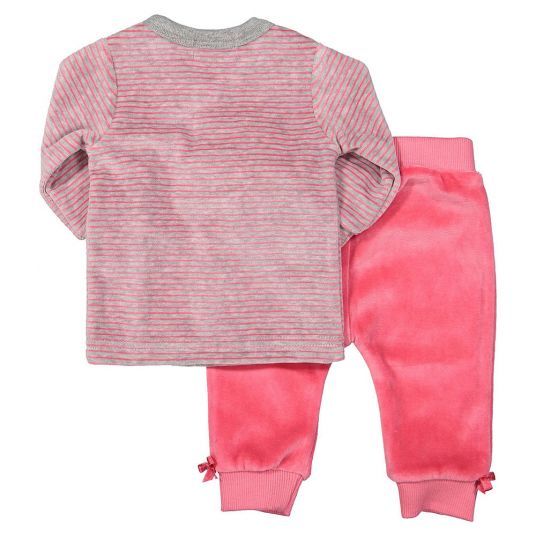 Dirkje 2-piece set wrap shirt + pants - stripes light gray melange pink - size 50