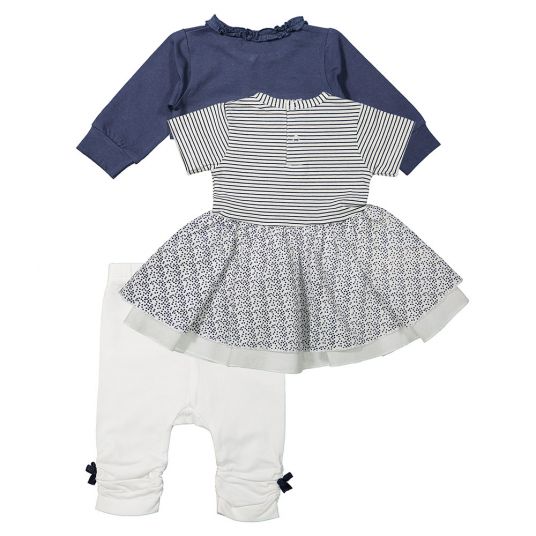 Dirkje 3-piece set dress + bolero + leggings - stripes dots white blue - size 56