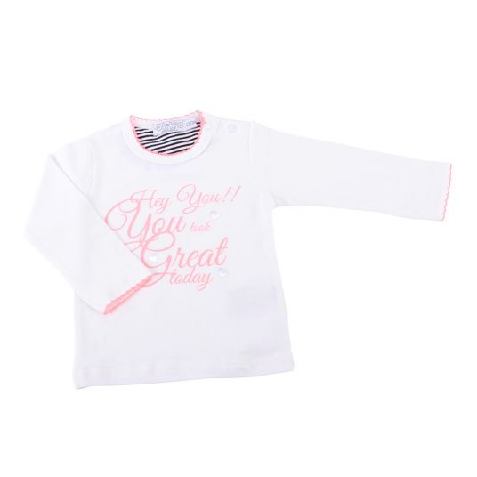 Dirkje 3-piece set long sleeve shirt + pants + bolero - Hey You! Neon Pink White - Size 62