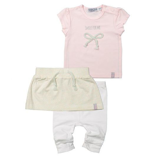 Dirkje 3-piece set T-shirt + skirt + leggings - Smile For Me Pink White - size 62