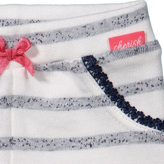 Dirkje Pantaloni con fiocco rosa - Striscia bianca marina melange - Gr. 56