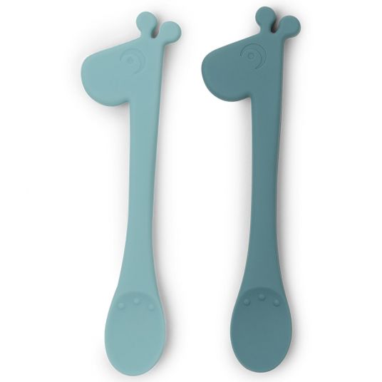 Done by Deer 2 pcs Silicone Spoon - Pekaboo - Raffi - Blue