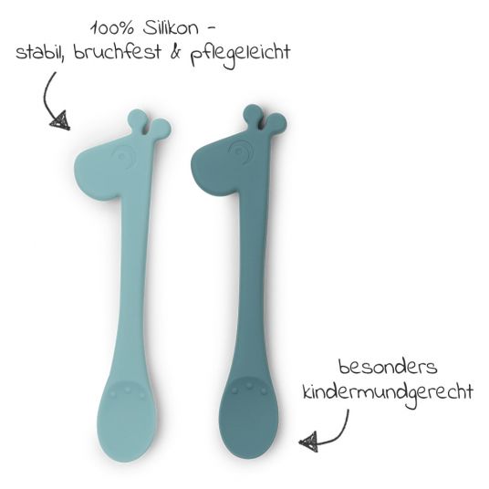 Done by Deer 2 pcs Silicone Spoon - Pekaboo - Raffi - Blue