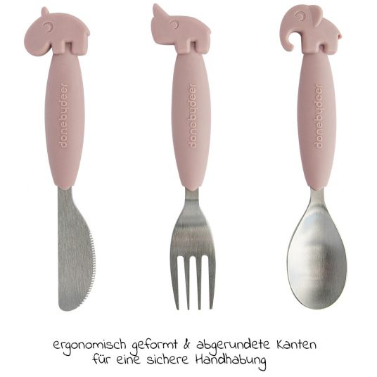 Done by Deer 3pcs Eating Cutlery Set Stainless Steel with Silicone Handle - Yummy Plus - Pink