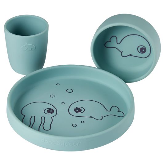 Done by Deer 3 pcs Silicone Eating & Drinking Set - Sea Friends - Blue