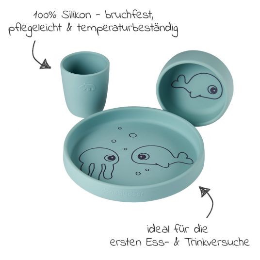 Done by Deer 3 pcs Silicone Eating & Drinking Set - Sea Friends - Blue