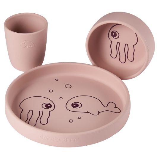 Done by Deer 3 pcs Silicone Eating & Drinking Set - Sea Friends - Pink