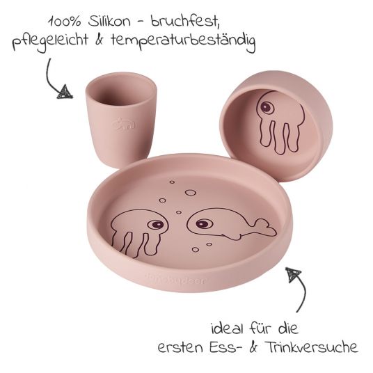 Done by Deer 3 pcs Silicone Eating & Drinking Set - Sea Friends - Pink