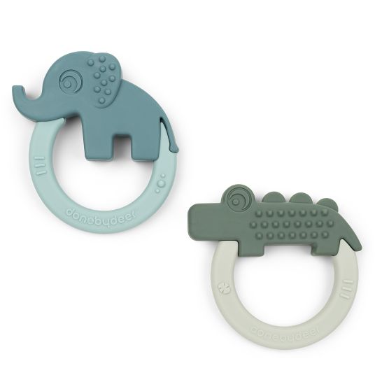 Done by Deer Teething ring 2-pack - Deer Friends - Green / Blue