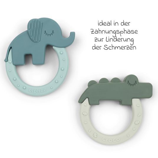 Done by Deer Teething ring 2-pack - Deer Friends - Green / Blue