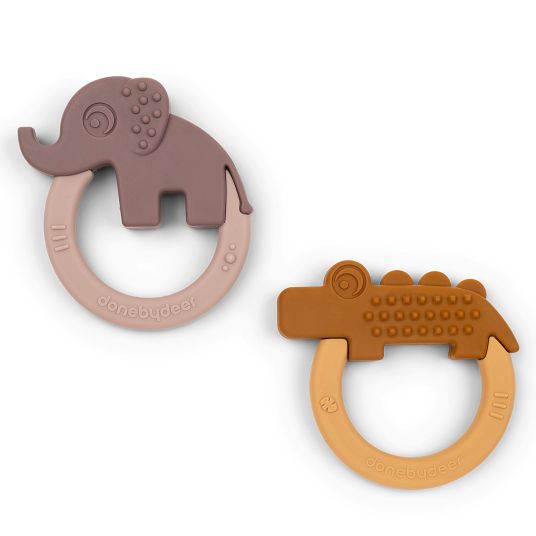 Done by Deer Teething ring 2-pack - Deer Friends - Mustard / Powder