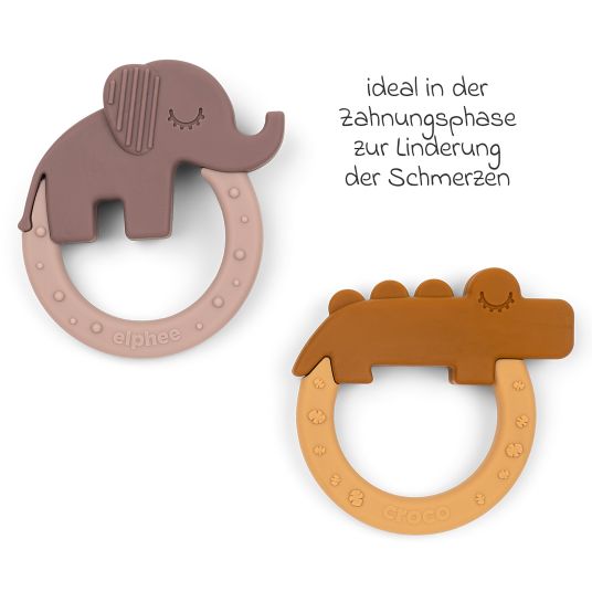 Done by Deer Teething ring 2-pack - Deer Friends - Mustard / Powder