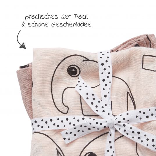 Done by Deer Gauze diaper / muslin cloth / puck cloth - 2 pack - 120 x 120 cm - Deer Friends - Pink