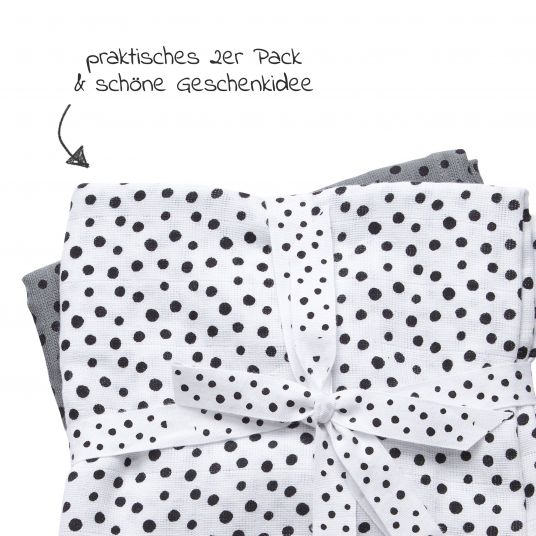 Done by Deer Gauze diaper / muslin cloth / puck cloth - pack of 2 - 120 x 120 cm - Happy Dots - Grey