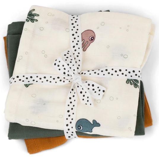 Done by Deer Gauze diaper / muslin cloth / puck cloth - 3 pack - Organic Cotton - 70 x 70 cm - Sea Friends