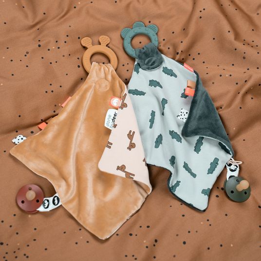 Done by Deer Cuddle cloth with teething ring & pacifier holder - Raffi - Mustard