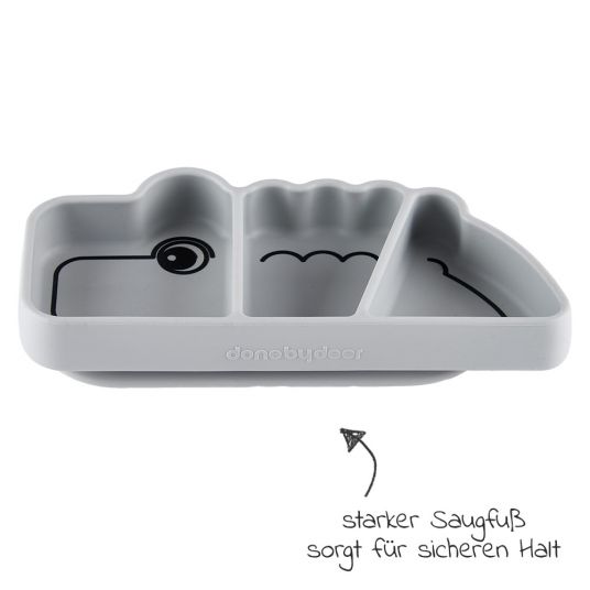 Done by Deer Silicone Eating Plate with Suction Base - Stick & Stay - Croco - Grey