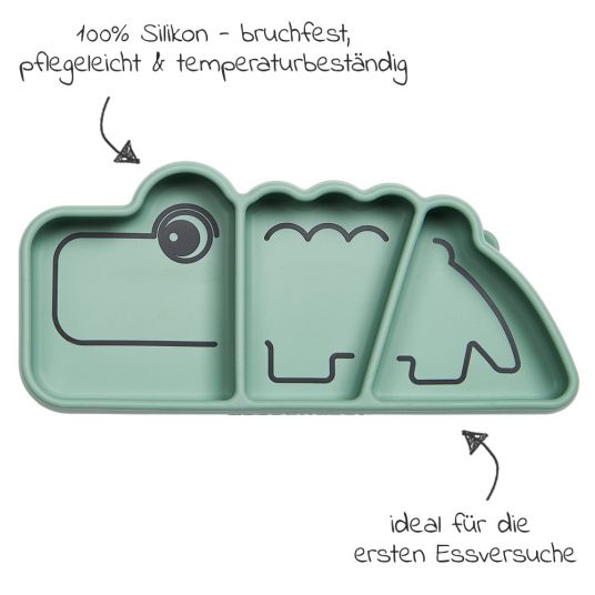 Done by Deer Silicone Eating Plate with Suction Base - Stick & Stay - Croco - Green