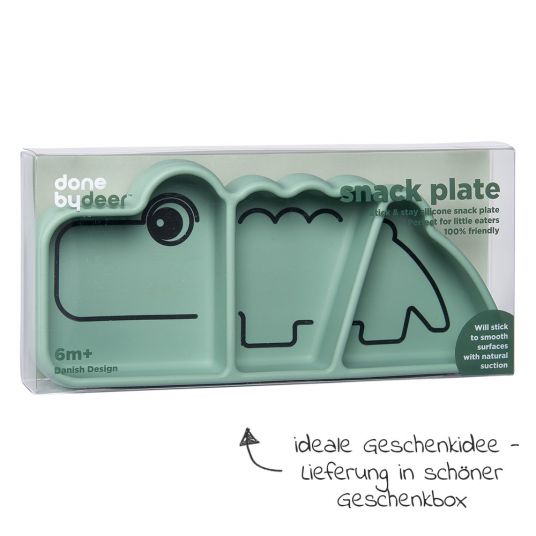 Done by Deer Silicone Eating Plate with Suction Base - Stick & Stay - Croco - Green