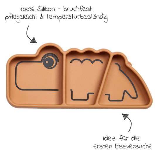 Done by Deer Silicone Eating Plate with Suction Base - Stick & Stay - Croco - Mustard