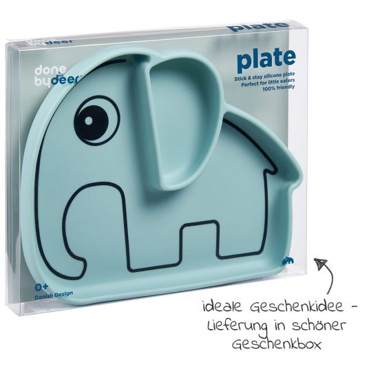 Done by Deer Silicone Eating Plate with Suction Base - Stick & Stay - Elphee - Blue