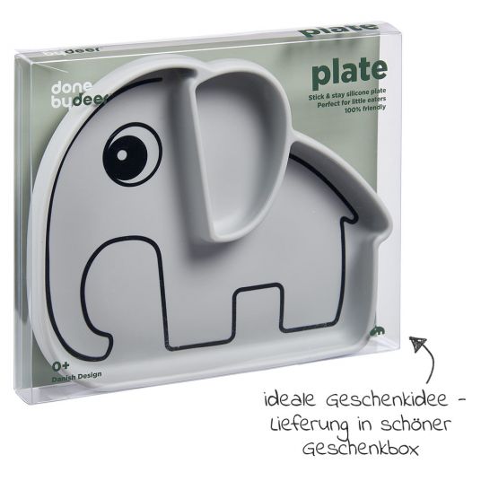 Done by Deer Silicone Eating Plate with Suction Base - Stick & Stay - Elphee - Grey