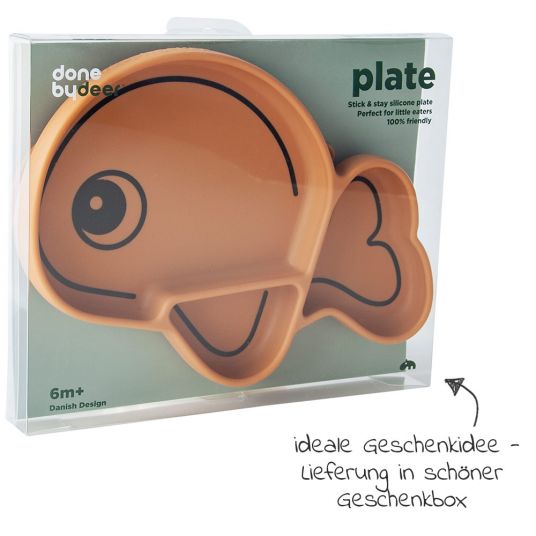 Done by Deer Silicone Eating Plate with Suction Base - Stick & Stay - Wally - Mustard