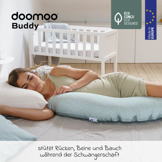 doomoo Cuscino per l'allattamento Buddy - con imbottitura in microsfere e fodera in cotone biologico 180 cm - Verde Nuvola