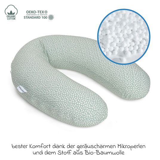 doomoo Cuscino per l'allattamento Buddy - con imbottitura in microsfere e fodera in cotone biologico 180 cm - Verde Nuvola