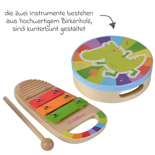 Eichhorn 3-tlg. Musik-Set - Handtrommel und Xylophon mit Ratsche